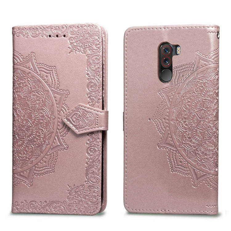 For Xiaomi Pocophone F1 Halfway Mandala Embossing Pattern Horizontal Flip Leather Case with Holder & Card Slots & Wallet & Lanyard