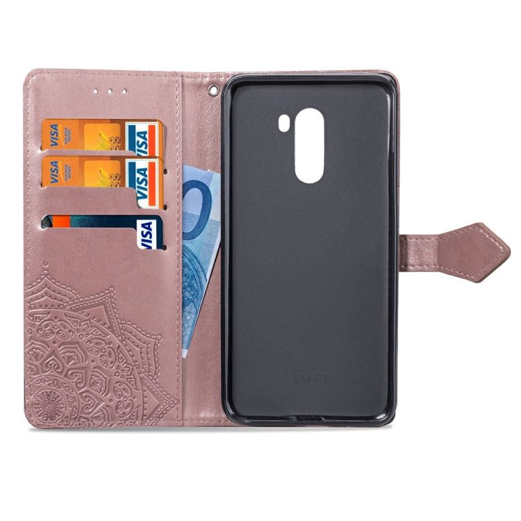 For Xiaomi Pocophone F1 Halfway Mandala Embossing Pattern Horizontal Flip Leather Case with Holder & Card Slots & Wallet & Lanyard
