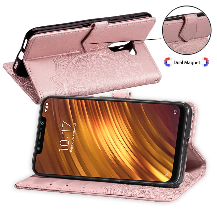 For Xiaomi Pocophone F1 Halfway Mandala Embossing Pattern Horizontal Flip Leather Case with Holder & Card Slots & Wallet & Lanyard