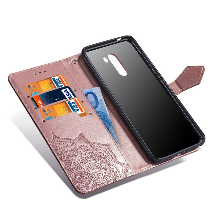 For Xiaomi Pocophone F1 Halfway Mandala Embossing Pattern Horizontal Flip Leather Case with Holder & Card Slots & Wallet & Lanyard