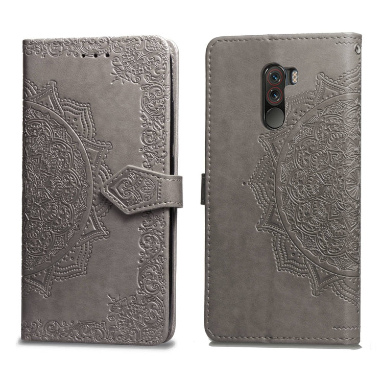 For Xiaomi Pocophone F1 Halfway Mandala Embossing Pattern Horizontal Flip Leather Case with Holder & Card Slots & Wallet & Lanyard