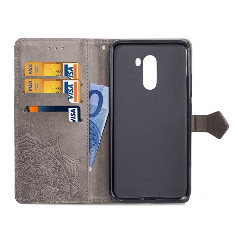 For Xiaomi Pocophone F1 Halfway Mandala Embossing Pattern Horizontal Flip Leather Case with Holder & Card Slots & Wallet & Lanyard