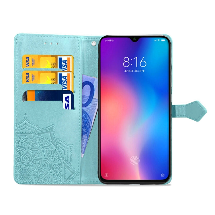 For Xiaomi Mi 9 SE Halfway Mandala Embossing Pattern Horizontal Flip Leather Case with Holder & Card Slots & Wallet & Lanyard