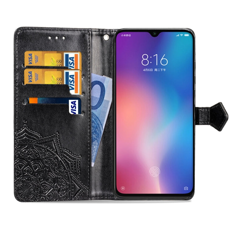 For Xiaomi Mi 9 SE Halfway Mandala Embossing Pattern Horizontal Flip Leather Case with Holder & Card Slots & Wallet & Lanyard