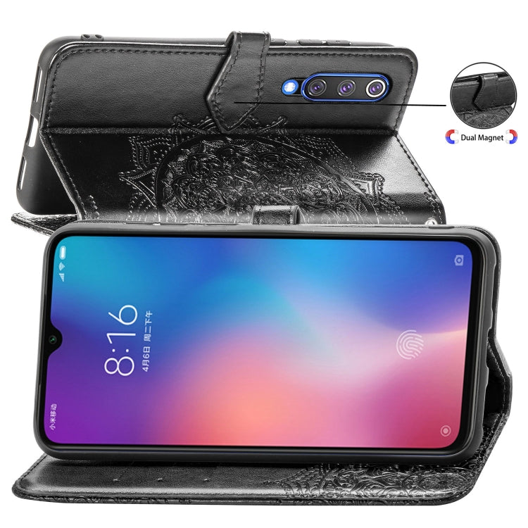 For Xiaomi Mi 9 SE Halfway Mandala Embossing Pattern Horizontal Flip Leather Case with Holder & Card Slots & Wallet & Lanyard