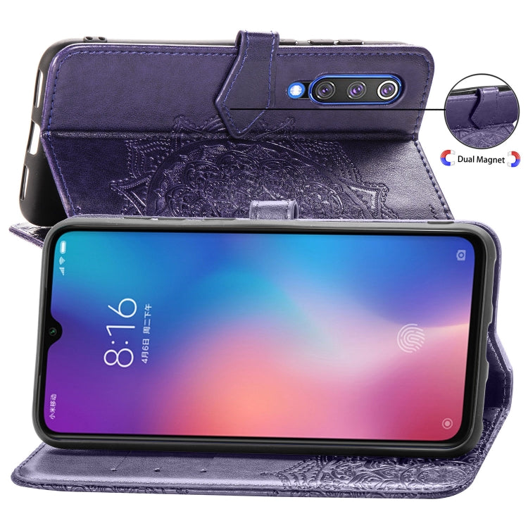 For Xiaomi Mi 9 SE Halfway Mandala Embossing Pattern Horizontal Flip Leather Case with Holder & Card Slots & Wallet & Lanyard