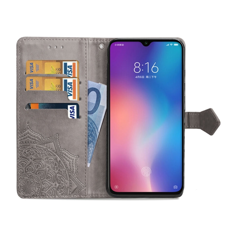 For Xiaomi Mi 9 SE Halfway Mandala Embossing Pattern Horizontal Flip Leather Case with Holder & Card Slots & Wallet & Lanyard