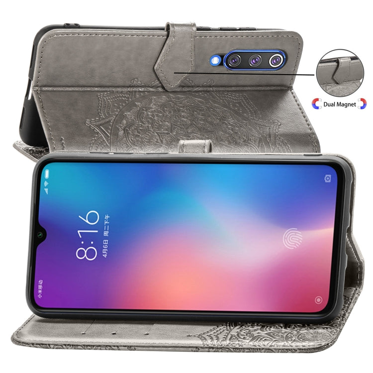 For Xiaomi Mi 9 SE Halfway Mandala Embossing Pattern Horizontal Flip Leather Case with Holder & Card Slots & Wallet & Lanyard