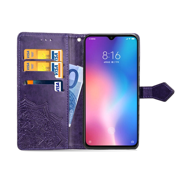 For Xiaomi Mi 9 Halfway Mandala Embossing Pattern Horizontal Flip Leather Case with Holder & Card Slots & Wallet & Lanyard