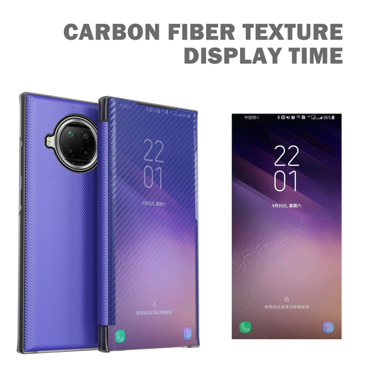 For Xiaomi Redmi Note 9 Pro Carbon Fiber Texture View Time Horizontal Flip Leather Case with Holder & Touch Call Display ID