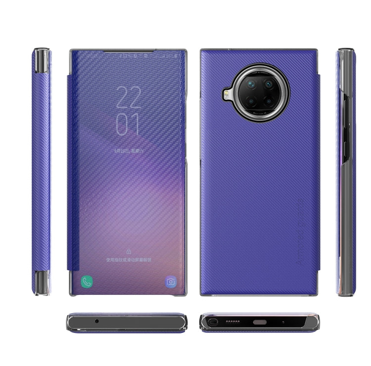 For Xiaomi Redmi Note 9 Pro Carbon Fiber Texture View Time Horizontal Flip Leather Case with Holder & Touch Call Display ID