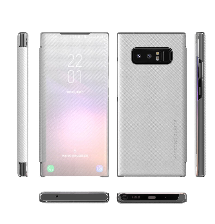 For Samsung Galaxy Note8 Carbon Fiber Texture View Time Horizontal Flip Leather Case with Holder & Touch Call Display ID