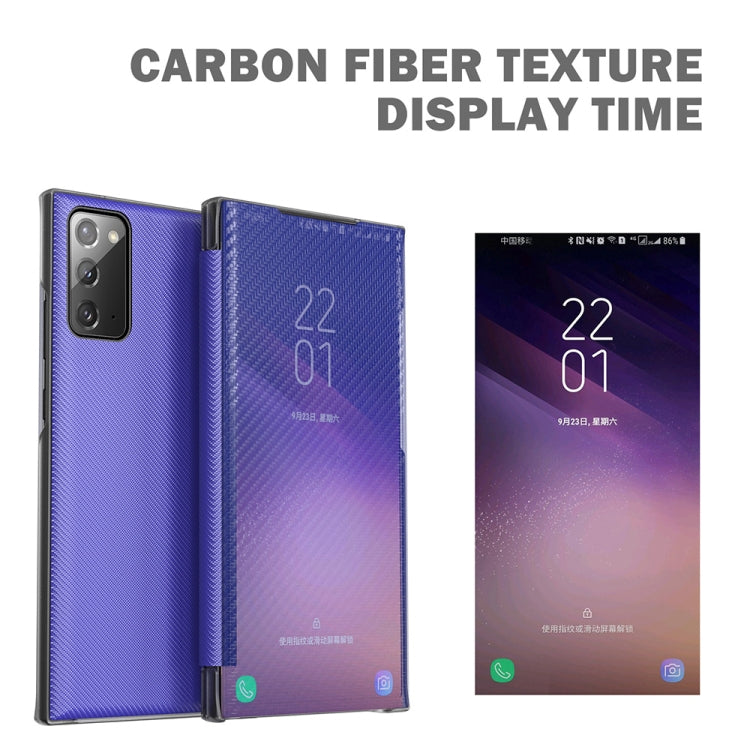 For Samsung Galaxy Note20 Carbon Fiber Texture View Time Horizontal Flip Leather Case with Holder & Touch Call Display ID