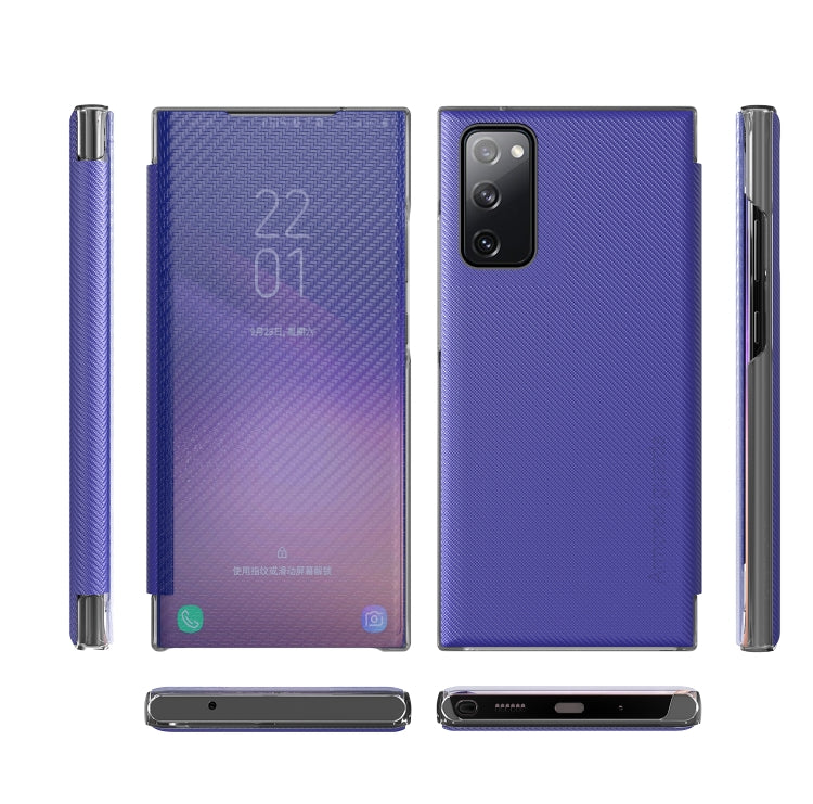 For Samsung Galaxy S20 FE Carbon Fiber Texture View Time Horizontal Flip Leather Case with Holder & Touch Call Display ID