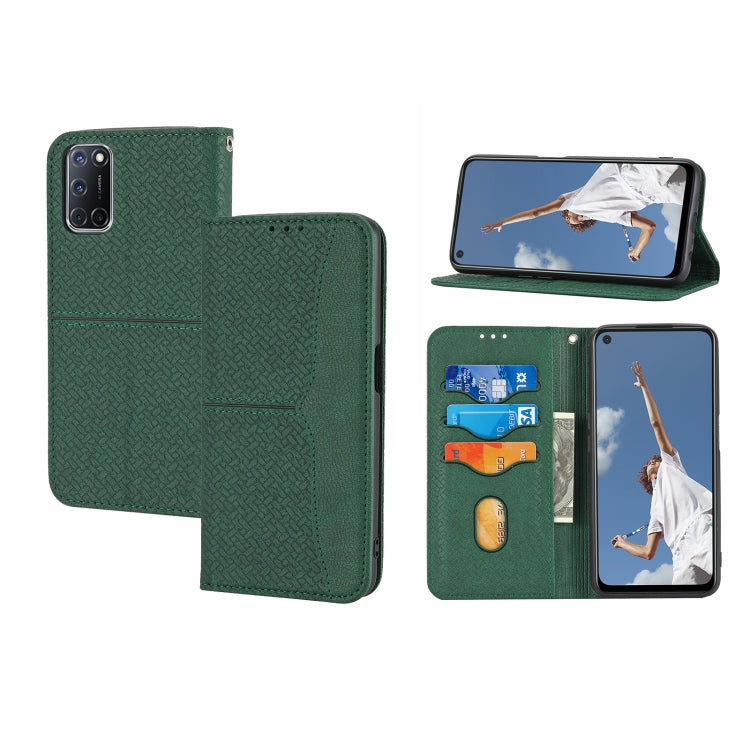 For OPPO A52 Woven Texture Stitching Magnetic Horizontal Flip PU Leather Case with Holder & Card Slots & Wallet & Lanyard