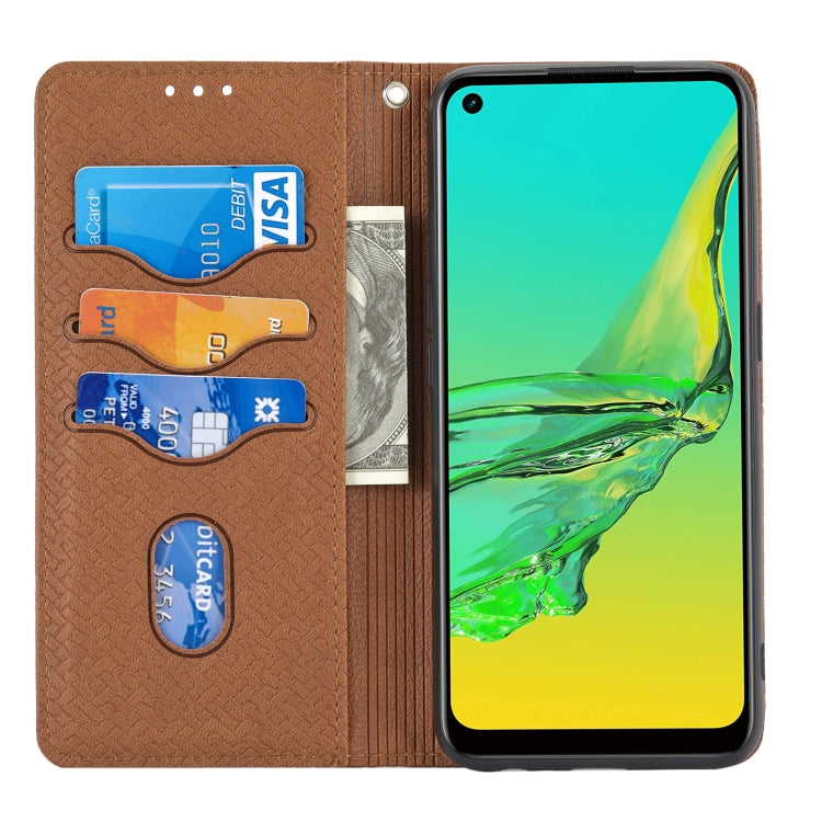 For OPPO A53 Woven Texture Stitching Magnetic Horizontal Flip PU Leather Case with Holder & Card Slots & Wallet & Lanyard