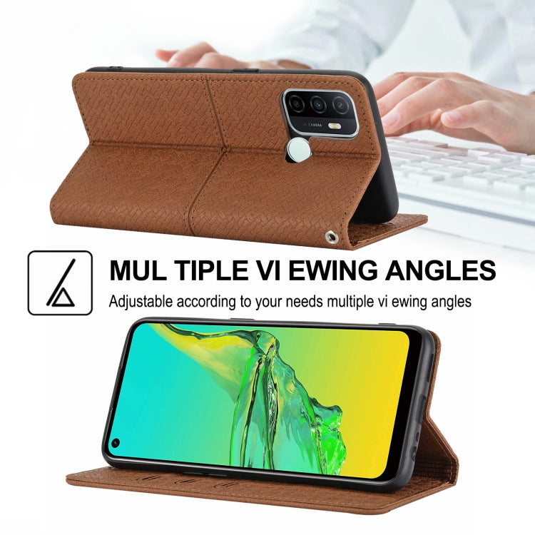 For OPPO A53 Woven Texture Stitching Magnetic Horizontal Flip PU Leather Case with Holder & Card Slots & Wallet & Lanyard
