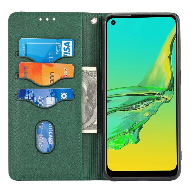 For OPPO A53 Woven Texture Stitching Magnetic Horizontal Flip PU Leather Case with Holder & Card Slots & Wallet & Lanyard