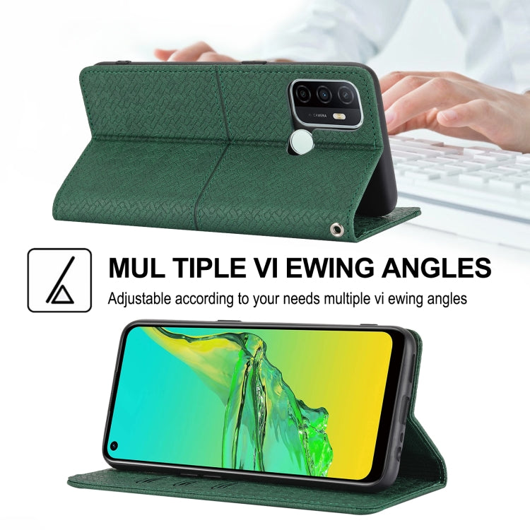 For OPPO A53 Woven Texture Stitching Magnetic Horizontal Flip PU Leather Case with Holder & Card Slots & Wallet & Lanyard