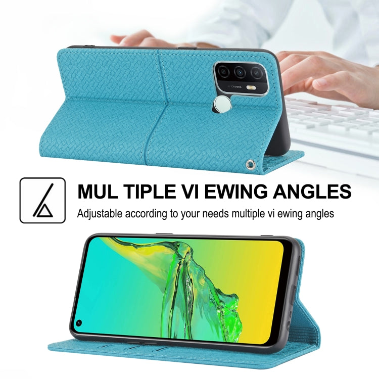 For OPPO A53 Woven Texture Stitching Magnetic Horizontal Flip PU Leather Case with Holder & Card Slots & Wallet & Lanyard