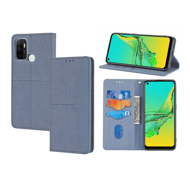 For OPPO A53 Woven Texture Stitching Magnetic Horizontal Flip PU Leather Case with Holder & Card Slots & Wallet & Lanyard