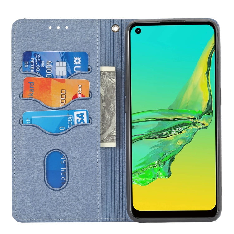 For OPPO A53 Woven Texture Stitching Magnetic Horizontal Flip PU Leather Case with Holder & Card Slots & Wallet & Lanyard