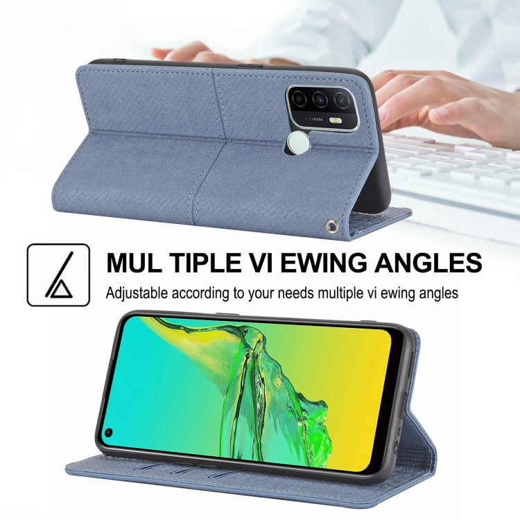 For OPPO A53 Woven Texture Stitching Magnetic Horizontal Flip PU Leather Case with Holder & Card Slots & Wallet & Lanyard