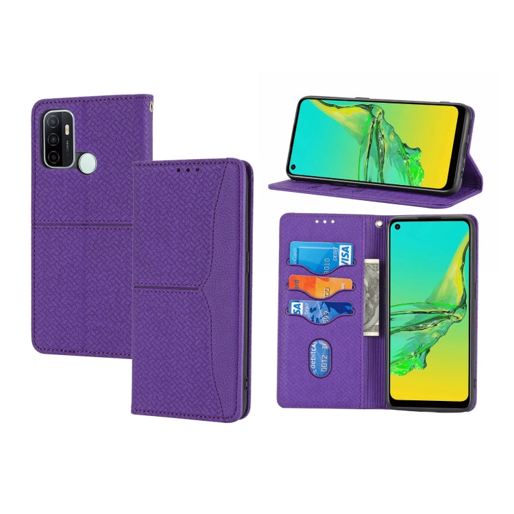 For OPPO A53 Woven Texture Stitching Magnetic Horizontal Flip PU Leather Case with Holder & Card Slots & Wallet & Lanyard