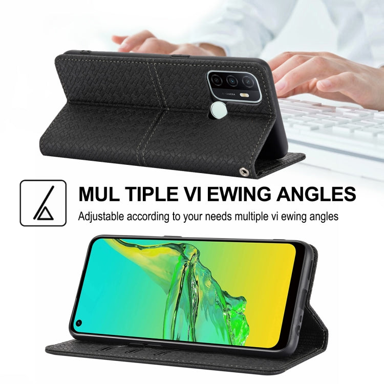 For OPPO A53 Woven Texture Stitching Magnetic Horizontal Flip PU Leather Case with Holder & Card Slots & Wallet & Lanyard