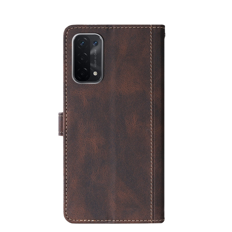 For OPPO A74 5G Stitching Skin Feel Magnetic Buckle Horizontal Flip PU Leather Case with Holder & Card Slots & Wallet