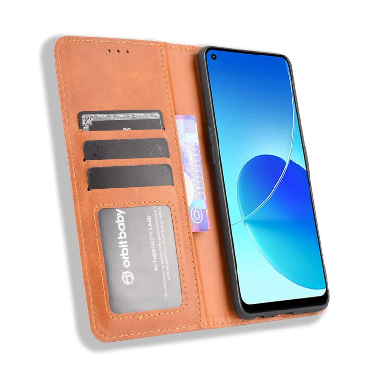 For OPPO Reno6 Z Magnetic Buckle Retro Crazy Horse Texture Horizontal Flip Leather Case with Holder & Card Slots & Photo Frame