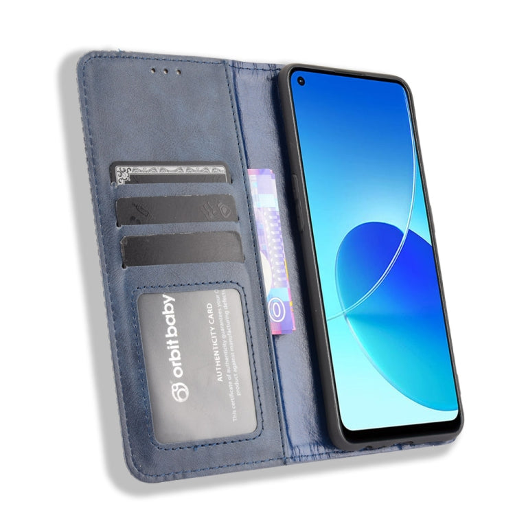 For OPPO Reno6 Z Magnetic Buckle Retro Crazy Horse Texture Horizontal Flip Leather Case with Holder & Card Slots & Photo Frame