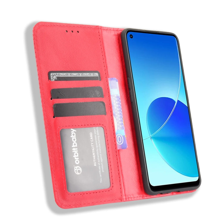 For OPPO Reno6 Z Magnetic Buckle Retro Crazy Horse Texture Horizontal Flip Leather Case with Holder & Card Slots & Photo Frame