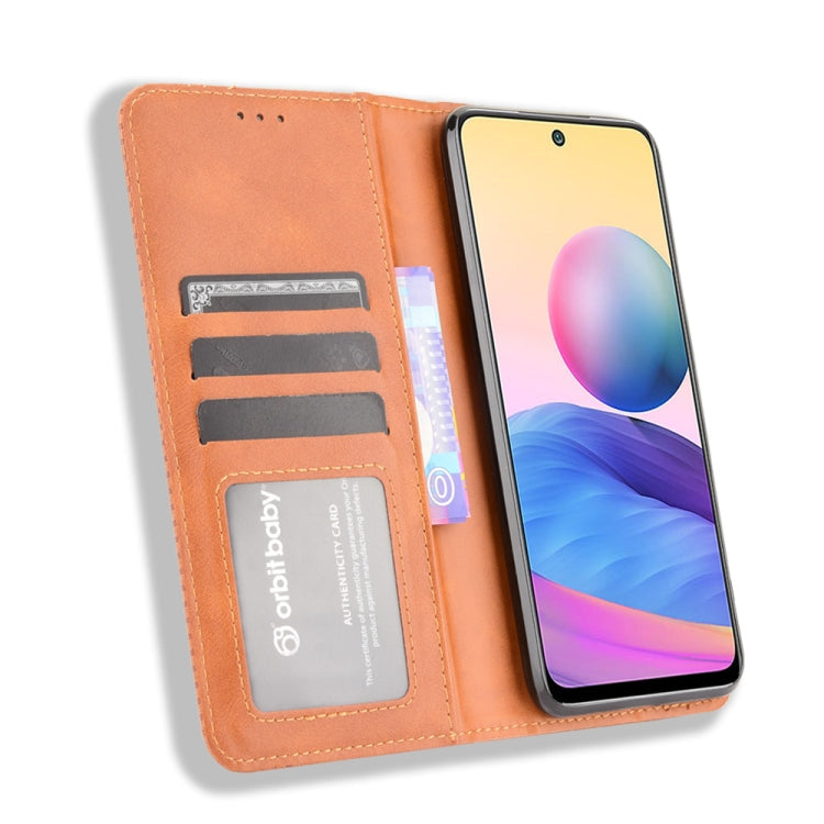 For Xiaomi Redmi Note 10 Magnetic Buckle Retro Crazy Horse Texture Horizontal Flip Leather Case with Holder & Card Slots & Photo Frame