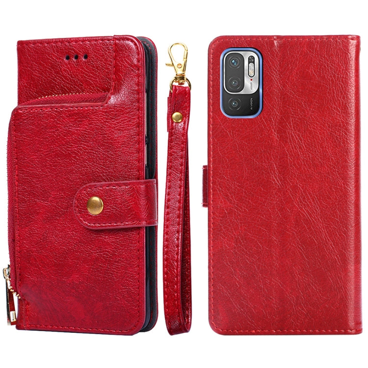 Zipper Bag PU + TPU Horizontal Flip Leather Case with Holder & Card Slot & Wallet & Lanyard For Xiaomi Redmi Note 10 5G