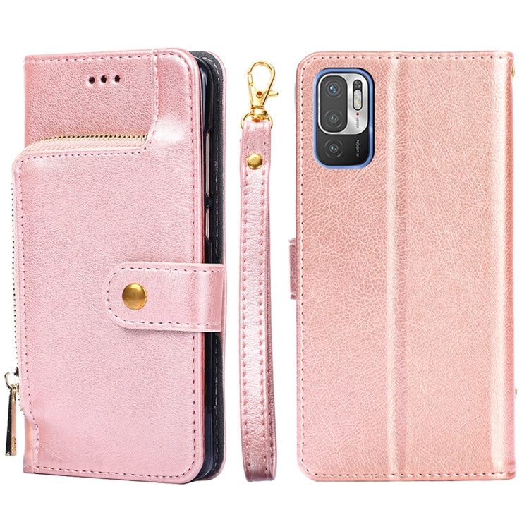 Zipper Bag PU + TPU Horizontal Flip Leather Case with Holder & Card Slot & Wallet & Lanyard For Xiaomi Redmi Note 10 5G