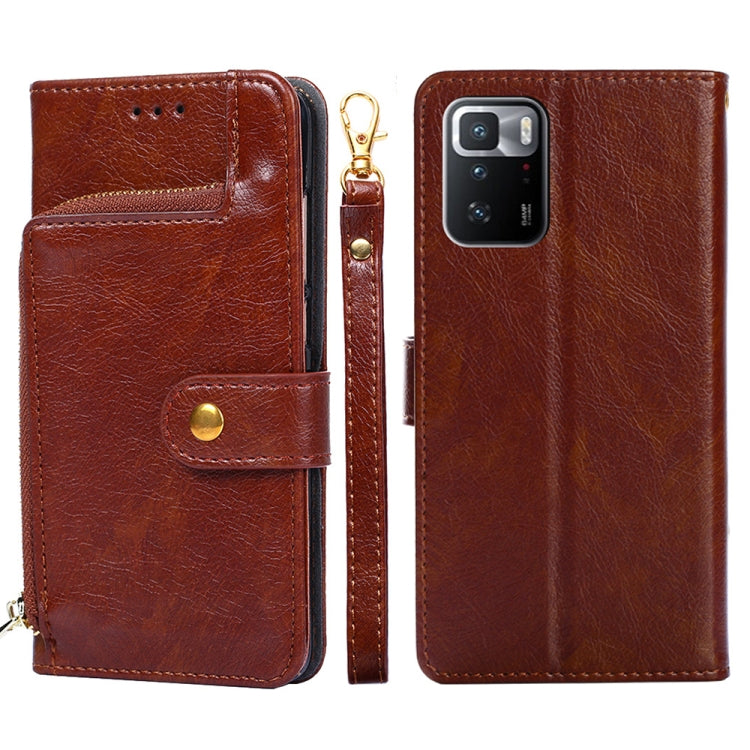 Zipper Bag PU + TPU Horizontal Flip Leather Case with Holder & Card Slot & Wallet & Lanyard For Xiaomi Redmi Note 10 Pro 5G CN Version