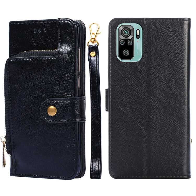 Zipper Bag PU + TPU Horizontal Flip Leather Case with Holder & Card Slot & Wallet & Lanyard For Xiaomi Redmi Note 10 4G / Note 10S