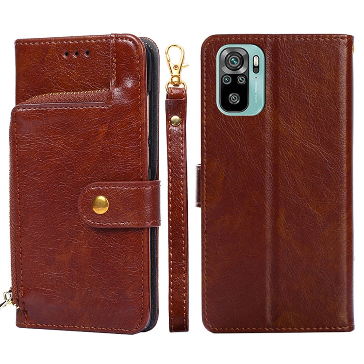Zipper Bag PU + TPU Horizontal Flip Leather Case with Holder & Card Slot & Wallet & Lanyard For Xiaomi Redmi Note 10 4G / Note 10S