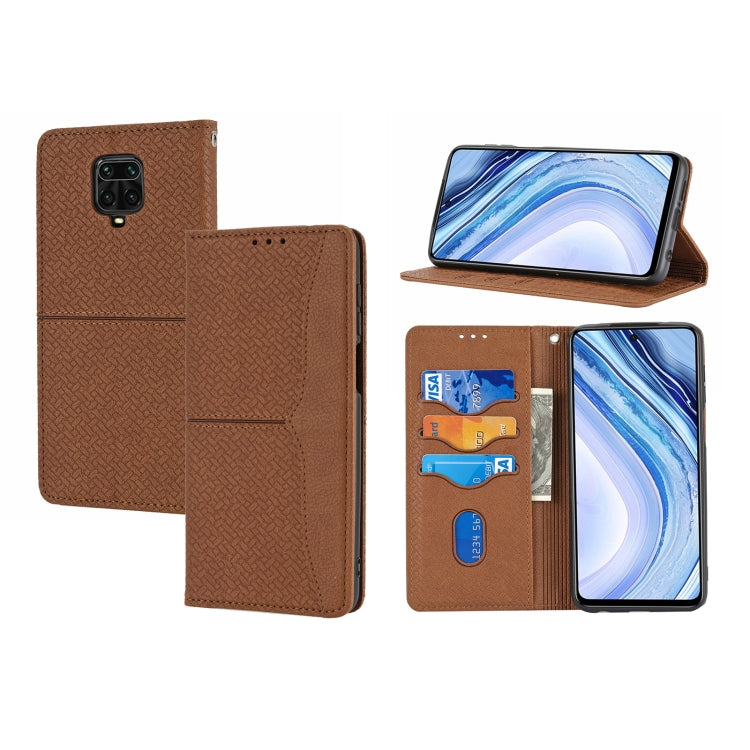 For Xiaomi Redmi Note 9 Pro Max Woven Texture Stitching Magnetic Horizontal Flip PU Leather Case with Holder & Card Slots & Wallet & Lanyard