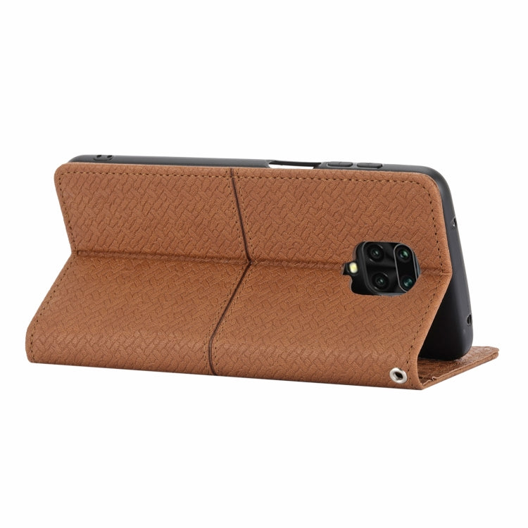 For Xiaomi Redmi Note 9 Pro Max Woven Texture Stitching Magnetic Horizontal Flip PU Leather Case with Holder & Card Slots & Wallet & Lanyard