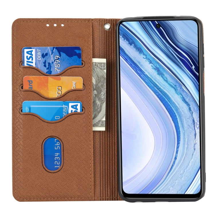 For Xiaomi Redmi Note 9 Pro Max Woven Texture Stitching Magnetic Horizontal Flip PU Leather Case with Holder & Card Slots & Wallet & Lanyard