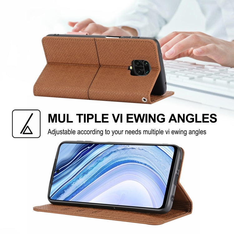 For Xiaomi Redmi Note 9 Pro Max Woven Texture Stitching Magnetic Horizontal Flip PU Leather Case with Holder & Card Slots & Wallet & Lanyard