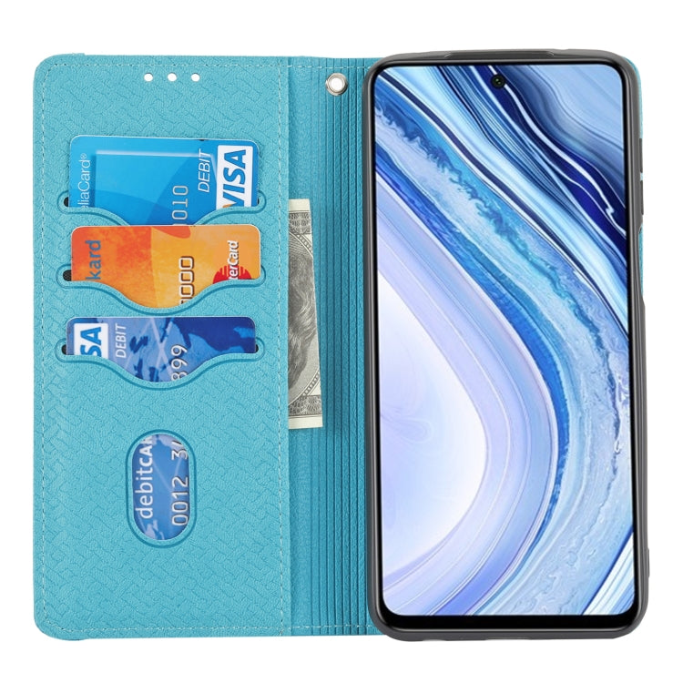 For Xiaomi Redmi Note 9 Pro Max Woven Texture Stitching Magnetic Horizontal Flip PU Leather Case with Holder & Card Slots & Wallet & Lanyard