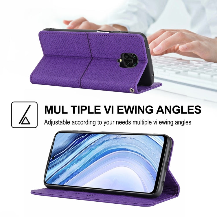 For Xiaomi Redmi Note 9 Pro Max Woven Texture Stitching Magnetic Horizontal Flip PU Leather Case with Holder & Card Slots & Wallet & Lanyard