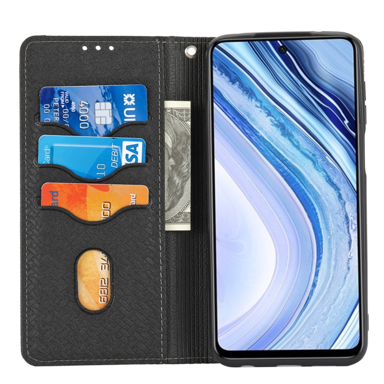 For Xiaomi Redmi Note 9 Pro Max Woven Texture Stitching Magnetic Horizontal Flip PU Leather Case with Holder & Card Slots & Wallet & Lanyard