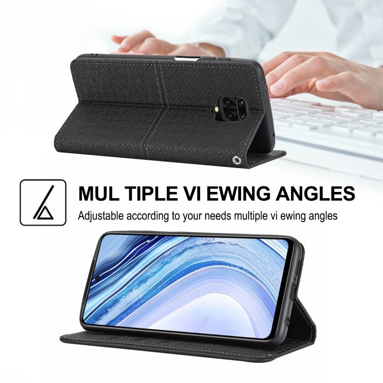 For Xiaomi Redmi Note 9 Pro Max Woven Texture Stitching Magnetic Horizontal Flip PU Leather Case with Holder & Card Slots & Wallet & Lanyard