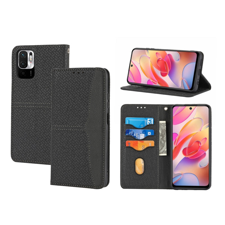 For Xiaomi Redmi Note 10 Woven Texture Stitching Magnetic Horizontal Flip PU Leather Case with Holder & Card Slots & Wallet & Lanyard