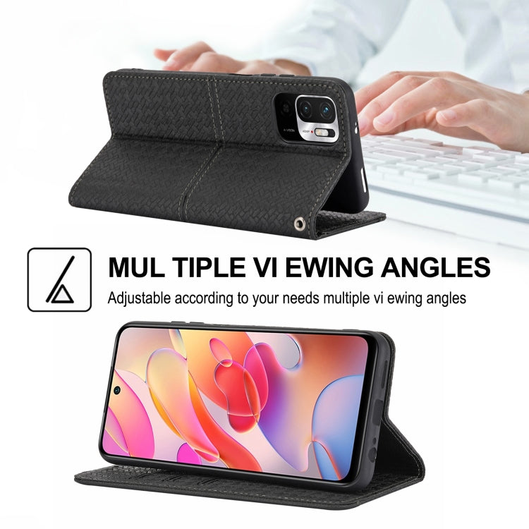 For Xiaomi Redmi Note 10 Woven Texture Stitching Magnetic Horizontal Flip PU Leather Case with Holder & Card Slots & Wallet & Lanyard