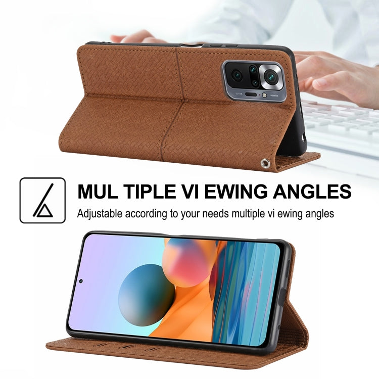 For Xiaomi Redmi Note 10 Pro 5G Woven Texture Stitching Magnetic Horizontal Flip PU Leather Case with Holder & Card Slots & Wallet & Lanyard